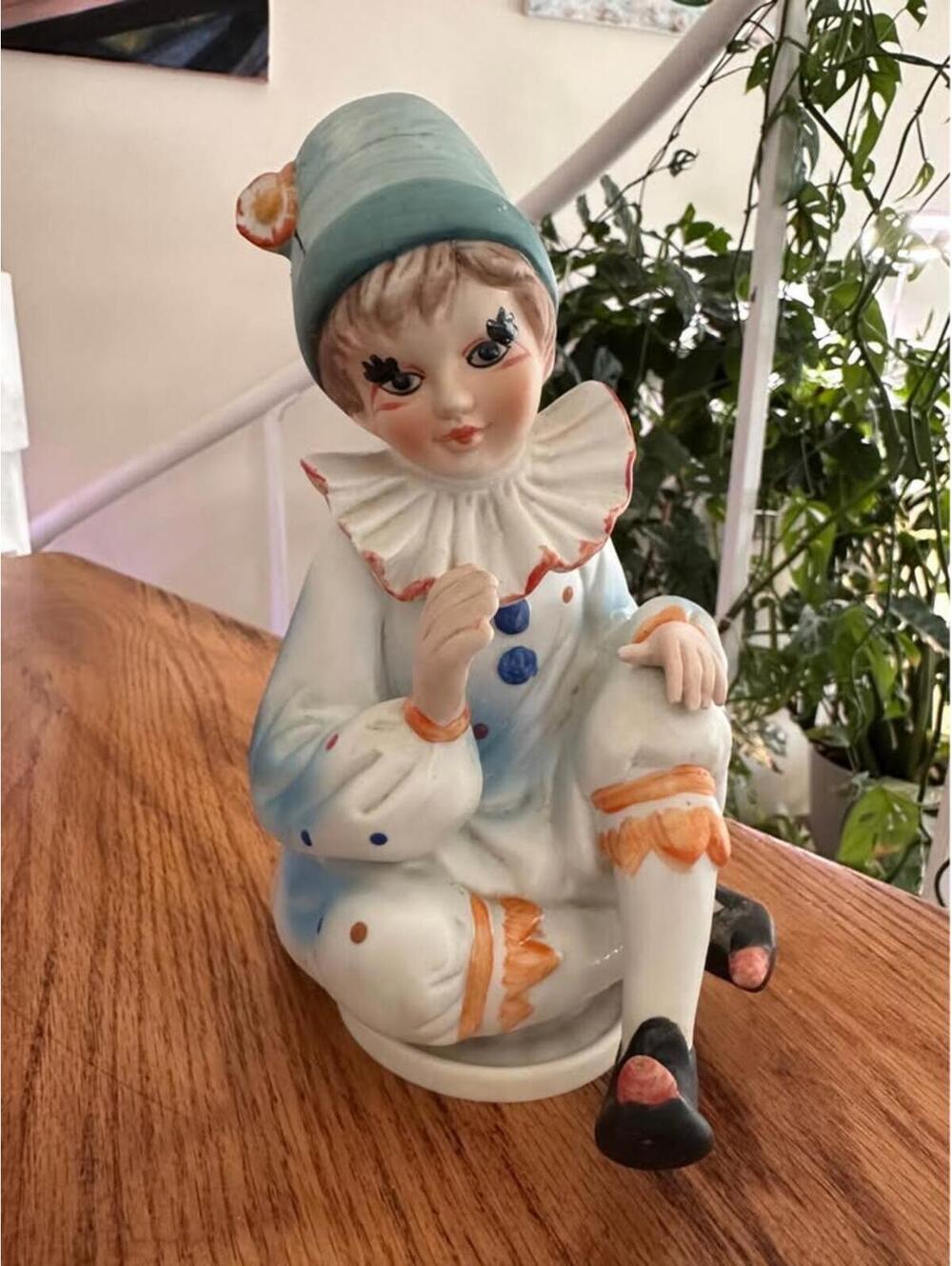 Vintage Ceramic Twirling Pierrot-Style Harlequin Figurine